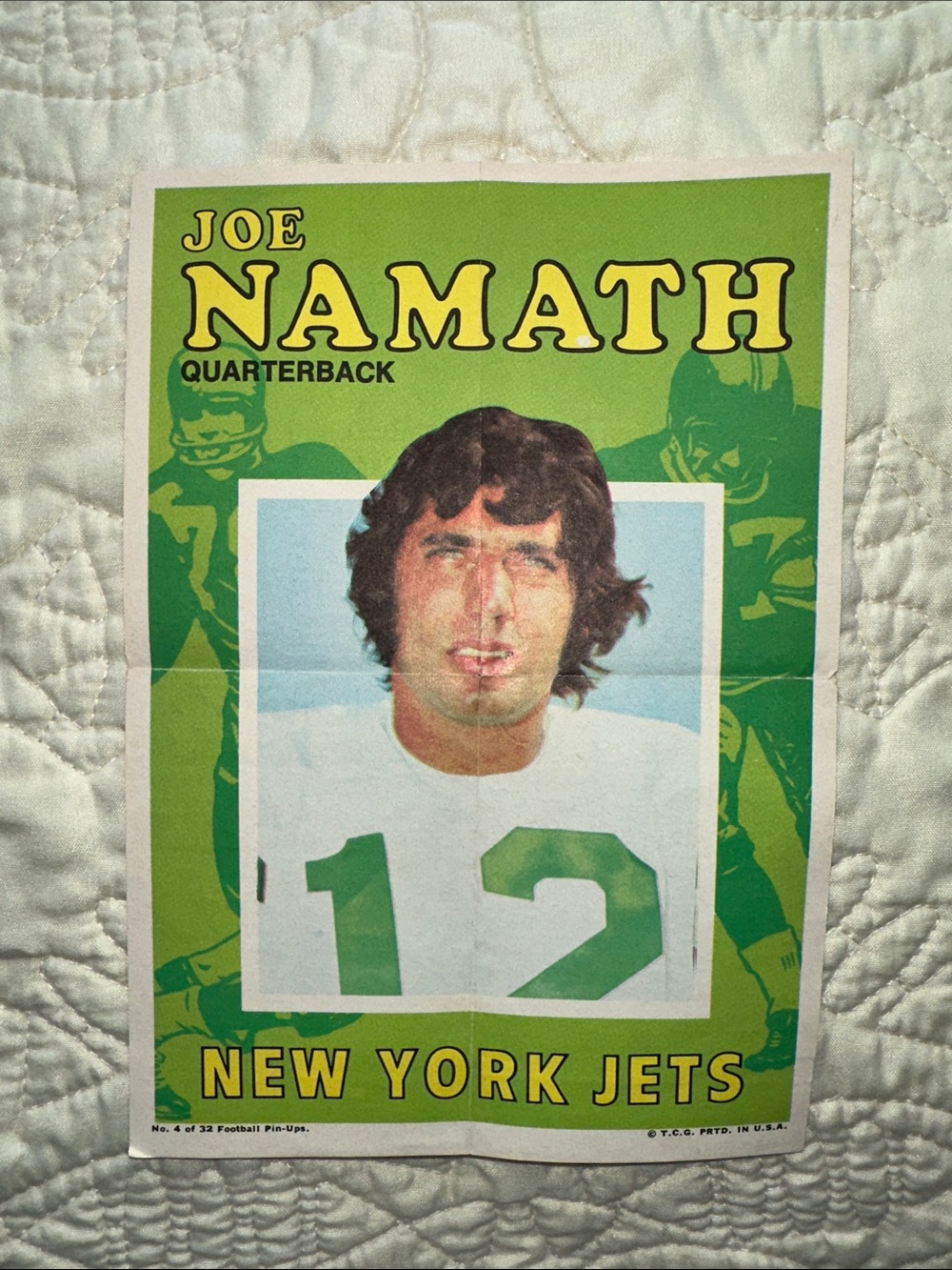 Joe Namath Jets No. 4 Football Pin-Ups w/ Game. T.. C. G. Printed In the USA